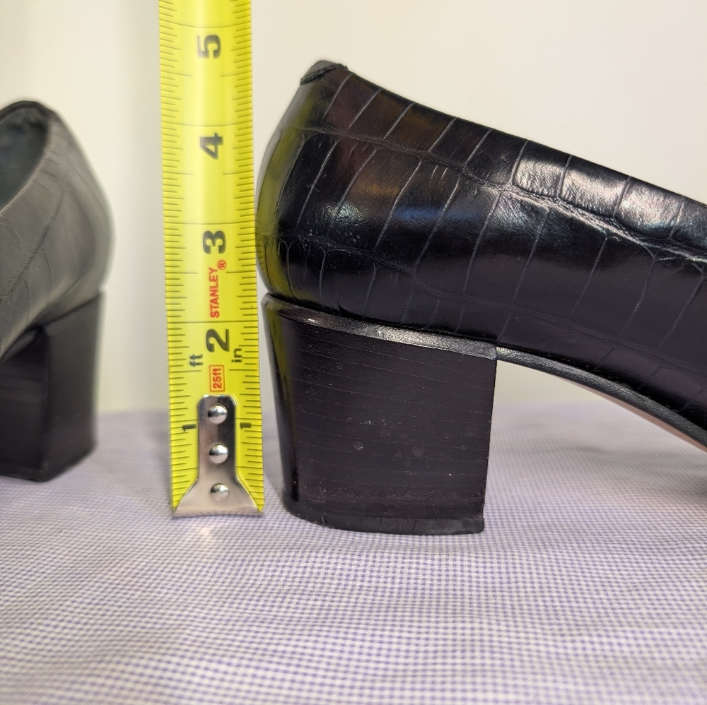 Y2K Amalfi Black Croc-Embossed Leather Pumps | Made in Italy Square Toe Heels - Picture 12 of 12